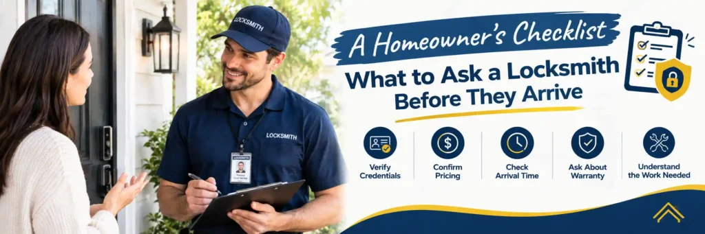 Homeowner speaking with a locksmith and discussing service details before arrival
